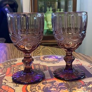 Vintage Pair of Eye Winker Style Wine Glasses ~ Amethyst/Purple